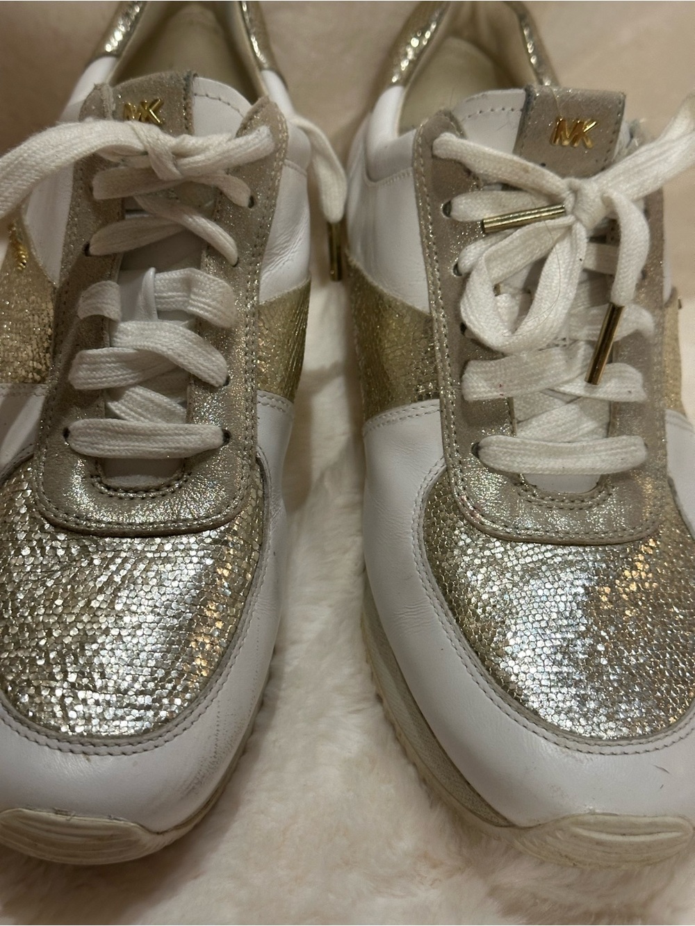 Michael Kors White and Gold Women's Sparkle Lace-Up Sneakers - Picture 6 of 10